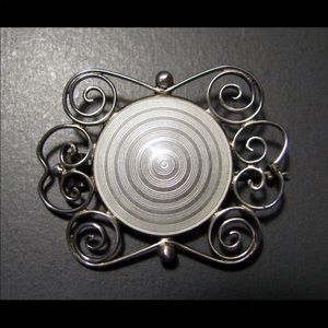 Vintage ASKEL HOLMSEN NORWAY sterling white GUILLOCHE ENAMEL pin brooch